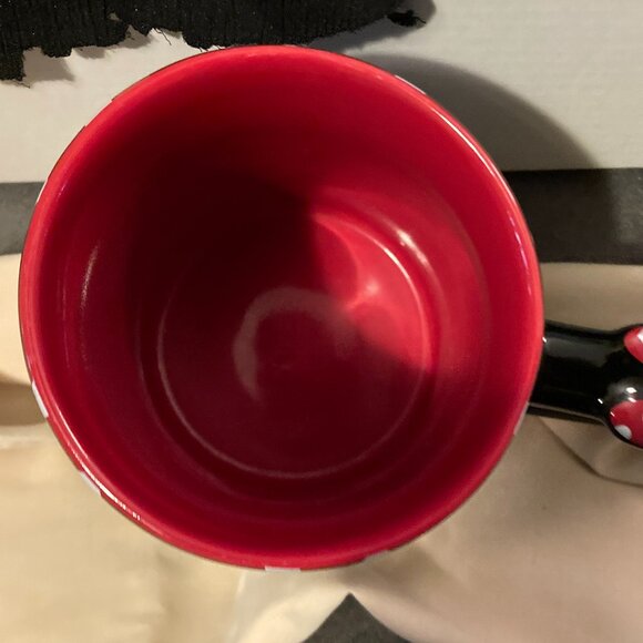 Disney Minnie Mouse Coffee Mug Cup-3D Black/White & Red Polka-Hair Bow on Handle - Picture 7 of 9